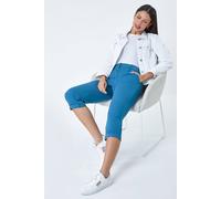 Roman Cotton Blend Cropped Chino Trousers for Women UK - Ladies Spring Everyday Summer Holiday Side Pockets Soft Belt Loops Comfy Woven Fabric Pants Daywear Bottoms - Petrol Blue - Size 20