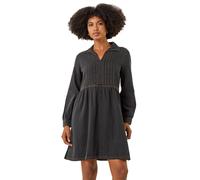 Roman Originals Cotton Blend Denim Shirt Dress for Women UK - Ladies Everyday Autumn Winter V-Neckline Comfy Soft Evening Vacation Work Party Night Out - Black - Size 14