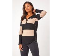 Roman Cotton Blend Stripe Zip Knit Jumper In Beige Beige 20