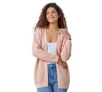 Roman Cotton Blend Waffle Knit Cardigan for Women UK - Ladies Spring Everyday Summer Holiday Pointelle Fabric Comfy Long Sleeve Soft Edge to Edge Daywear Sweaters - Light Pink - Size 18