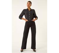 Roman Originals Wide Leg Jeans for Women UK Ladies Denim Trousers Palazzo Pants Jeggings Stretchy Cotton Summer Winter Autumn Spring Smart Office Work Party Flattering Bottoms - Black - Size 10