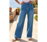 Roman Originals Wide Leg Jeans for Women UK Ladies Denim Trousers Palazzo Pants Jeggings Stretchy Cotton Summer Winter Autumn Spring Smart Office Work Party Flattering Bottoms - Light Denim - Size 16