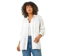 Roman Cotton Broderie Anglaise Shirt for Women UK - Ladies Spring Everyday Summer Holiday V-Neckline Comfy Long Sleeve Soft Pocket Detail Blouse Vacation Tops - White Plus - Size 20