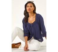 Roman Cotton Broderie Hem Blouse In Navy Navy 20