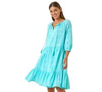 Roman Cotton Broderie Tiered Smock Dress In Aqua Aqua 20