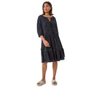 Roman Originals Women Broderie Tiered Smock Dress - Ladies Spring Holiday Summer Casual V-Neckline Short Sleeve Relaxed Lined Comfy Dresses Cotton Frill - Black - Size 14