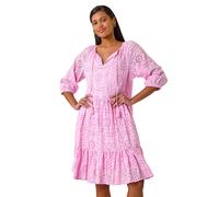 Roman Cotton Broderie Tiered Smock Dress In Pink Pink 18