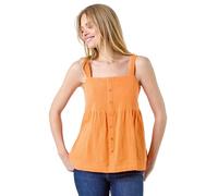 Cotton Button Through Shirred Vest Top Roman Orange 16