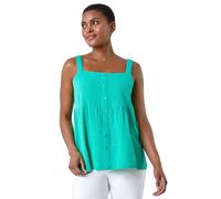 Roman Cotton Button Through Shirred Vest Top In Green Green 12