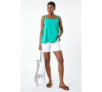 Roman Women's Cotton Button Through Shirred Vest Top in Green | Size: 10
