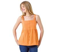 Roman Cotton Button Through Shirred Vest Top for Women UK - Ladies Spring Everyday Summer Holiday Square Neckline Comfy Sleeveless Soft Peplum Shape Shirt Lightweight Blouses - Orange - Size 16