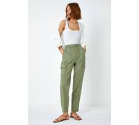 Roman Casual Cargo Stretch Trousers for Women UK - Ladies Autumn Everyday Winter Holiday Pocket Details Comfy Woven Fabric Soft Button Closure Bottoms Day Out Pants - Sage - Size 14