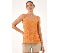 Roman Cotton Crochet Knit Vest Top In Orange Orange 10