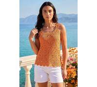 Roman Cotton Crochet Knit Vest Top In Orange Orange