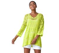 Roman Cotton Crochet Tunic for Women UK Ladies Cotton Lace Top Blouse Crinkle Embroidered Eyelet Broderie Anglaise Spring Summer Beach Holiday Cool Loose Jumper Cover Up - Lime - Size 20