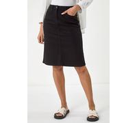 Roman Originals Denim Skirt with Pockets for Women UK - Ladies Jean Skirts Cotton Stretch Mid Wash Fitted A Line Casual Smart Work Office Knee Length Flattering Slimming - Black - Size 20