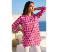 Roman Geometric Pocket Detail Longline Cotton Top for Women UK - Ladies Everyday Holiday Spring Summer Round Neckline Comfy Soft Evening Vacation Work Party - Pink - Size 10