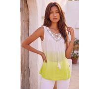 Roman Women's Cotton Lace Detail Ombre V-Neck Vest Top in Lime | Size: 10