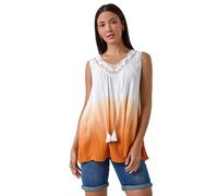 Roman Cotton Lace Detail Ombre V-Neck Vest Top In Orange Orange 18