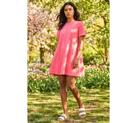 Roman Originals Cotton Panelled Swing Stretch Dress for Women UK - Ladies Everyday Holiday Spring Summer Round Neckline Comfy Soft Evening Vacation Work Party - Pink - Size 18
