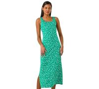 Roman Cotton Speckled Print Midi Dress for Women UK - Ladies Spring Everyday Summer Holiday Square Neckline Comfy Sleeveless Soft Jersey Frock Day Out Gowns - Green - Size 18