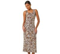 Roman Cotton Speckled Print Midi Dress for Women UK - Ladies Spring Everyday Summer Holiday Square Neckline Comfy Sleeveless Soft Jersey Frock Day Out Gowns - Tan - Size 20