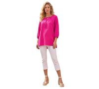 Roman Cotton Tie Neck Tunic Top for Women UK - Ladies Spring Everyday Summer Holiday 3/4 Sleeve Soft Round Neckline Comfy Longline Shirt Day Out Blouses - Cerise - Size 14