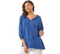 Roman Cotton Tie Neck Tunic Top In Blue Blue 10