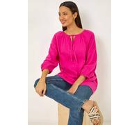 Roman Cotton Tie Neck Tunic Top In Cerise Cerise 16