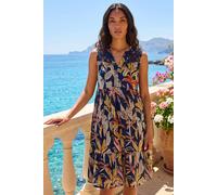 Roman Originals Cotton Tropical Lace Detail Tiered Dress for Women UK - Ladies Everyday Holiday Spring Summer V-Neckline Comfy Soft Evening Vacation Work Party - Navy - Size 20