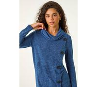 Roman Originals Cowl Neck Buttoned Top for Women UK - Ladies Everyday Autumn Winter Comfy Soft Evening Vacation Work Party Night Out - Blue - Size 14