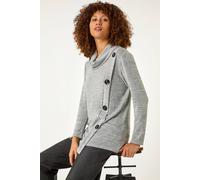 Roman Cowl Neck Button Stretch Top In Grey Grey 18