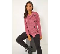 Roman Cowl Neck Button Stretch Top In Red Red 14