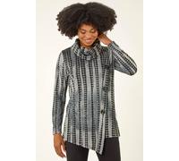 Roman Cowl Neck Buttoned Top In Grey Grey 20