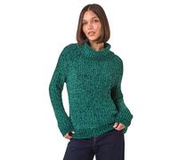 Roman Cowl Neck Chenille Knit Jumper for Women UK - Ladies Autumn Everyday Winter Holiday Long Sleeve Soft Warm Feel Comfy Chunky Top Office Desk Sweaters - Green - Size 18