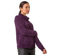 Roman Cowl Neck Chenille Knit Jumper for Women UK - Ladies Autumn Everyday Winter Holiday Long Sleeve Soft Warm Feel Comfy Chunky Top Office Desk Sweaters - Plum - Size 14