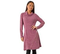 Roman Cowl Neck Dress for Women UK - Ladies Button Detail Shift Work Office Autumn Winter Knee Length Casual 3/4 Full Length Sleeve Round High Warm Neckline