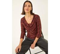 Roman Cowl Neck Jacquard Stretch Top In Chocolate Chocolate 16