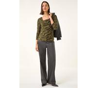 Roman Cowl Neck Jacquard Stretch Top In Khaki Khaki 14