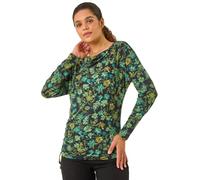 Roman Cowl Neck Top for Womens UK - Ladies Jersey Blouse Stretch Ruched Waist Flattering Smart Casual Formal Party Work Office Autumn Winter Shirt 3/4 Sleeve - Ivory & Black - Size 10