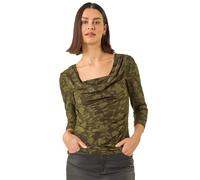 Roman Cowl Neck Top for Womens UK - Ladies Jersey Blouse Stretch Ruched Waist Flattering Smart Casual Formal Party Work Office Autumn Winter Shirt 3/4 Sleeve - Khaki - Size 12