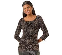 Roman Cowl Neck Top for Womens UK - Ladies Jersey Blouse Stretch Ruched Waist Flattering Smart Casual Formal Party Work Office Autumn Winter Shirt 3/4 Sleeve - Ivory & Black - Size 18