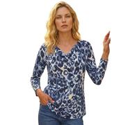 Roman Cowl Neck Top for Womens UK - Ladies Jersey Blouse Stretch Ruched Waist Flattering Smart Casual Formal Party Work Office Autumn Winter Shirt 3/4 Sleeve - Navy Ivory - Size 18