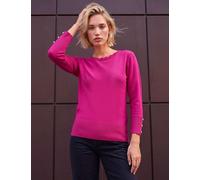 Roman Crew Neck Scallop Edge Button Cuff Jumper Fuchsia