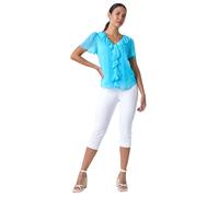 Roman Crinkle Textured V-Neck Frill Detail Top In Turquoise Turquoise 18