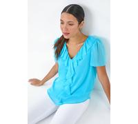 Roman Originals Women Frill Front Vest Top Ladies Ruffle Blouse Summer Spring Special Occasion Evening Holiday Cruise Cocktail Party Short Long Sleeve Sleeveless V-Neck - Turquoise - Size 20