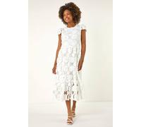 Roman Women's Crochet Floral Lace Midi Dress in White | Size: 16 Roman White 16