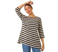 Roman Originals Crochet Knit Tunic Stretch Top for Women UK - Ladies Everyday Autumn Winter Slash Neckline Comfy Soft Evening Vacation Work Party Night Out - Noir - Size 10