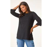 Roman Originals Crochet Knit Tunic Stretch Top for Women UK - Ladies Everyday Autumn Winter Slash Neckline Comfy Soft Evening Vacation Work Party Night Out - Black - Size 14