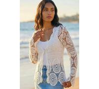 Roman Originals Crochet Tie Front Knit Cardigan for Women UK - Ladies Everyday Holiday Spring Summer V-Neckline Comfy Soft Evening Vacation Work Party - Ivory - Size L